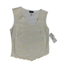 Vintage 90s Ivory White Beaded Sleeveless Top Womens M